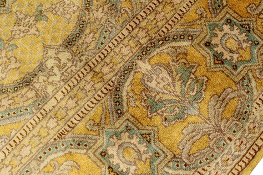 handmade Transitional Tabriz Gold Green Hand Knotted RECTANGLE 100% WOOL area rug 6x9