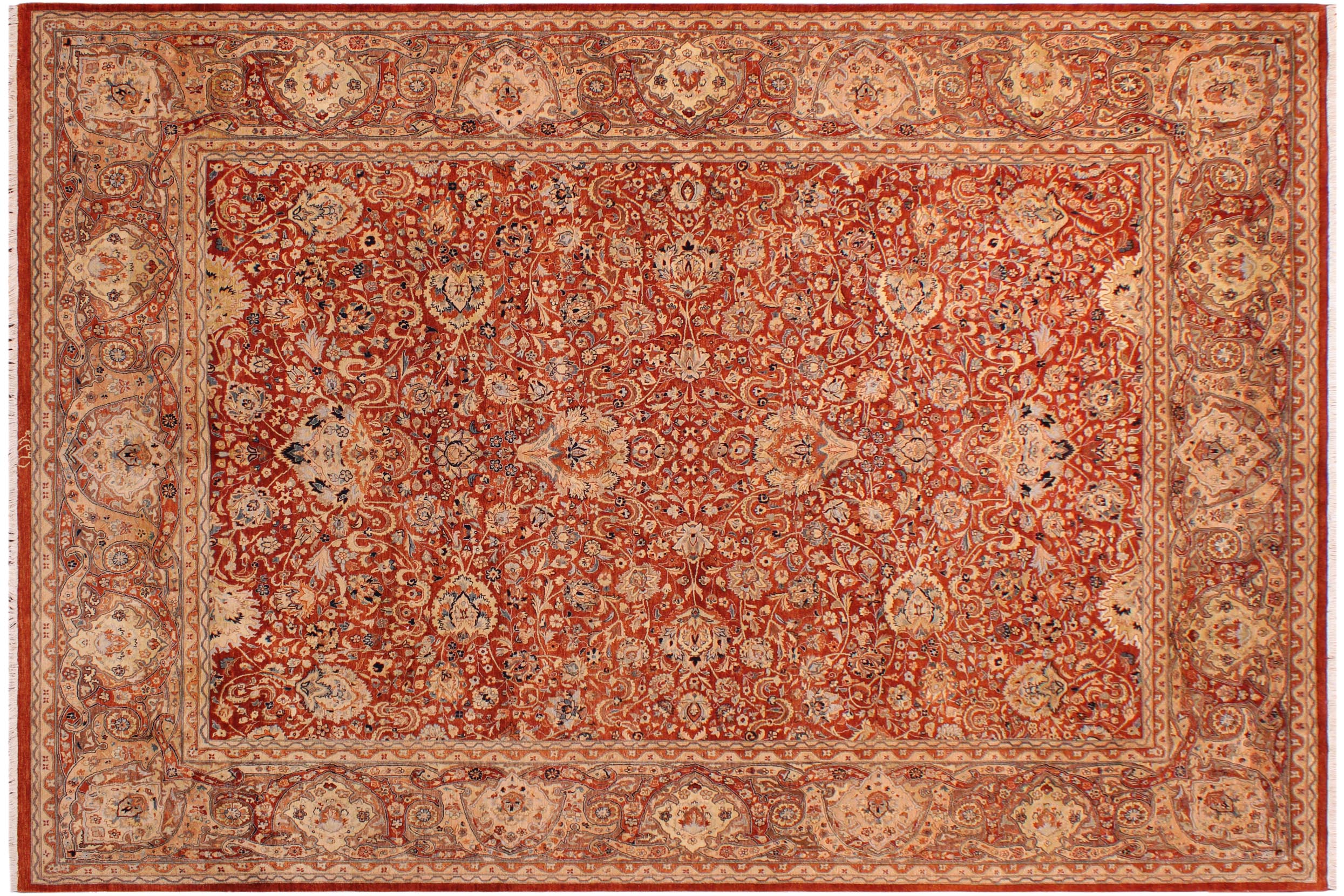 handmade Transitional Agra Rust Multi Hand Knotted RECTANGLE 100% WOOL area rug 9x12