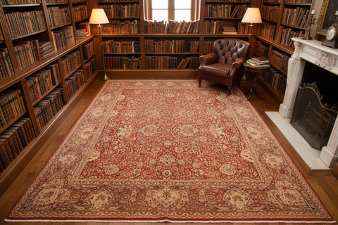 handmade Transitional Agra Rust Multi Hand Knotted RECTANGLE 100% WOOL area rug 9x12