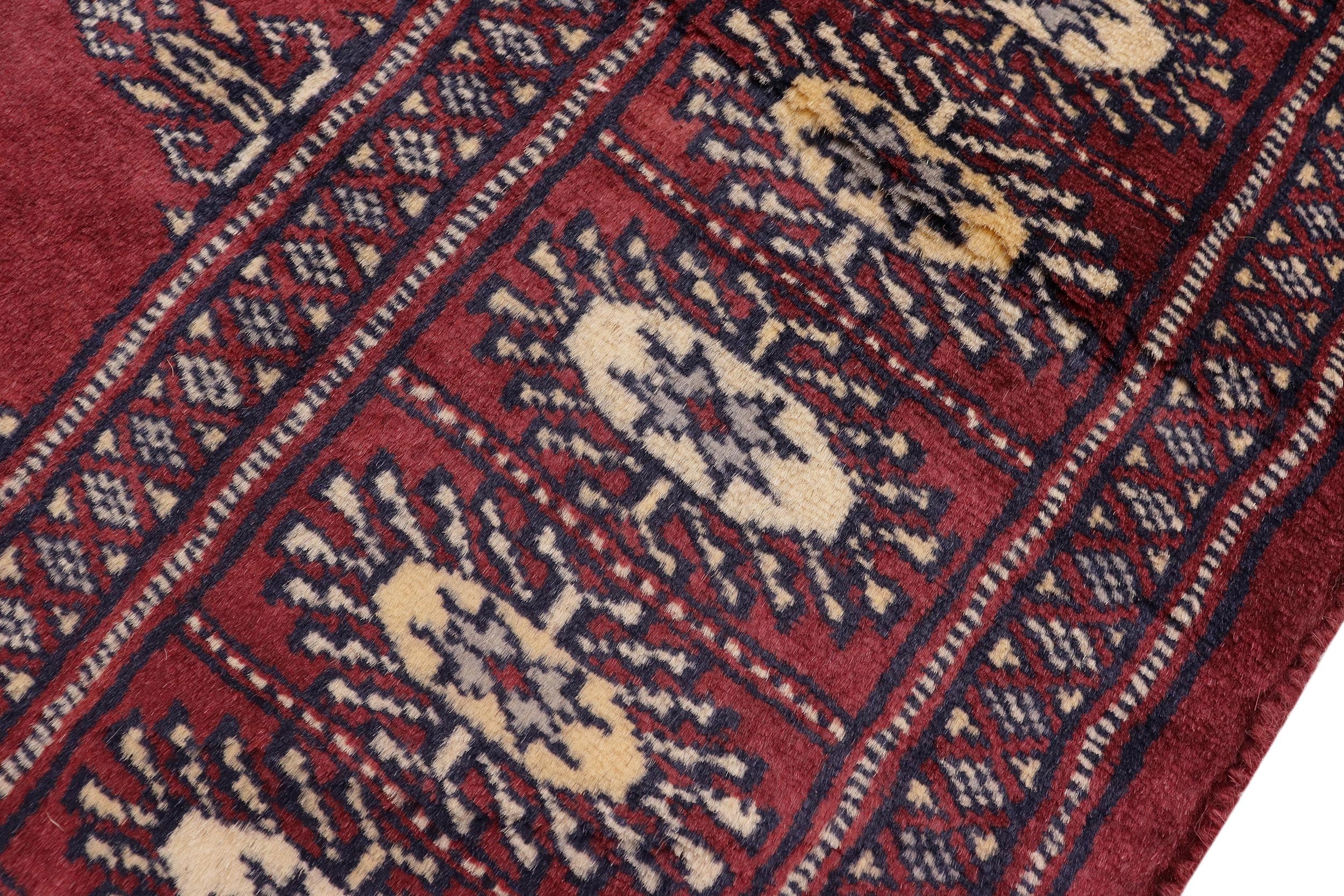 handmade Geometric Bokhara Maroon Gray Hand Knotted RECTANGLE 100% WOOL area rug 3X5