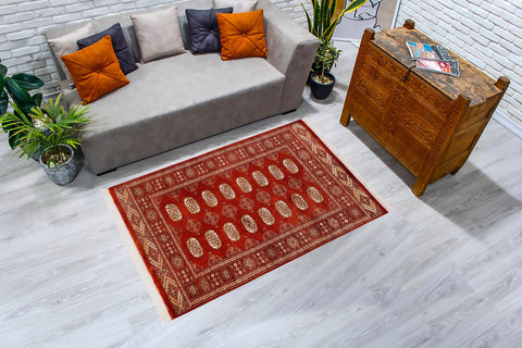 handmade Geometric Bokhara Rust Gray Hand Knotted RECTANGLE 100% WOOL area rug 3X5