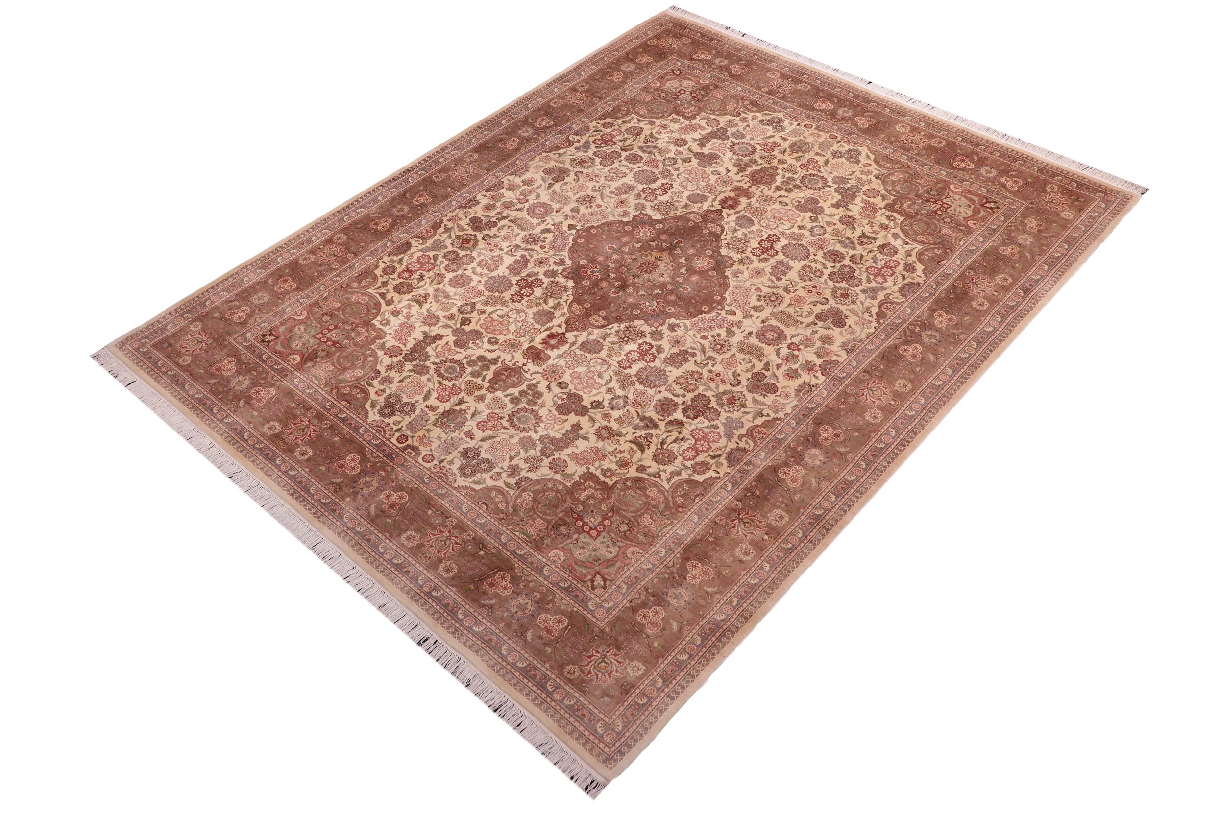 handmade Traditional Kashan Ivory Brown Hand Knotted RECTANGLE 100% WOOL area rug 9x12