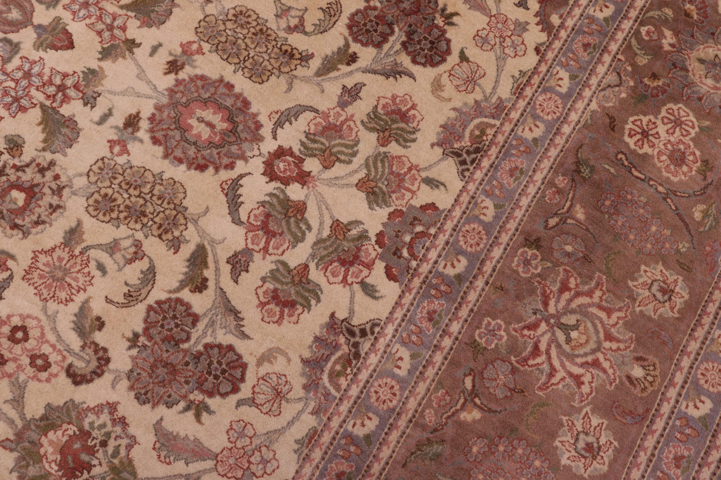 handmade Traditional Kashan Ivory Brown Hand Knotted RECTANGLE 100% WOOL area rug 9x12
