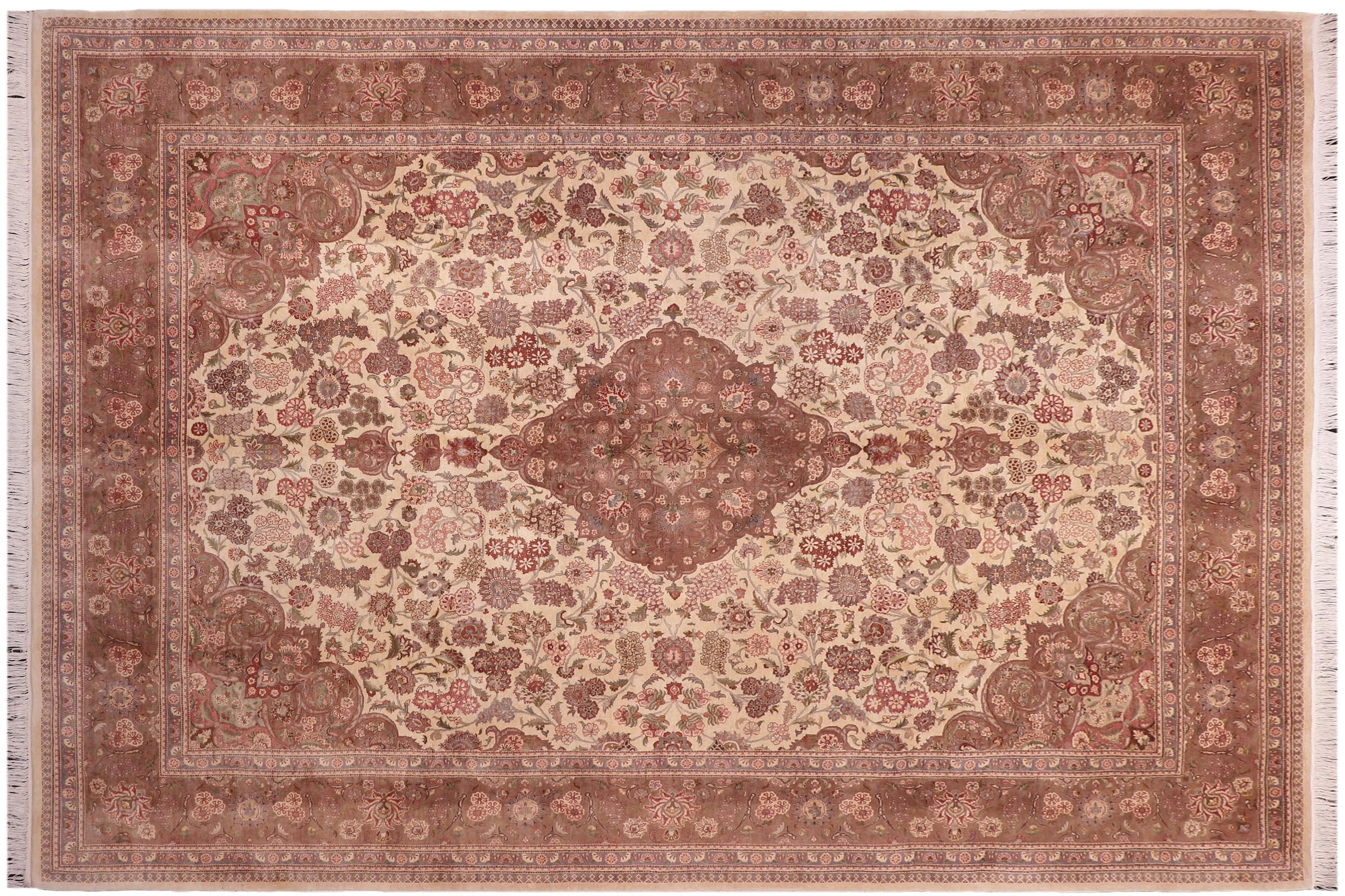 handmade Traditional Kashan Ivory Brown Hand Knotted RECTANGLE 100% WOOL area rug 9x12
