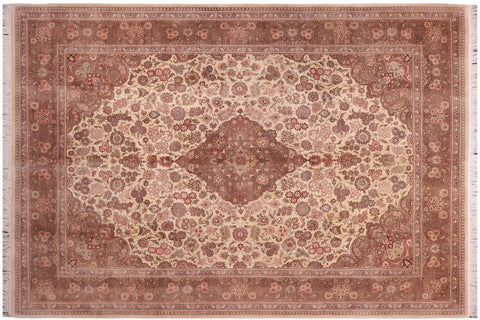 handmade Traditional Kashan Ivory Brown Hand Knotted RECTANGLE 100% WOOL area rug 9x12