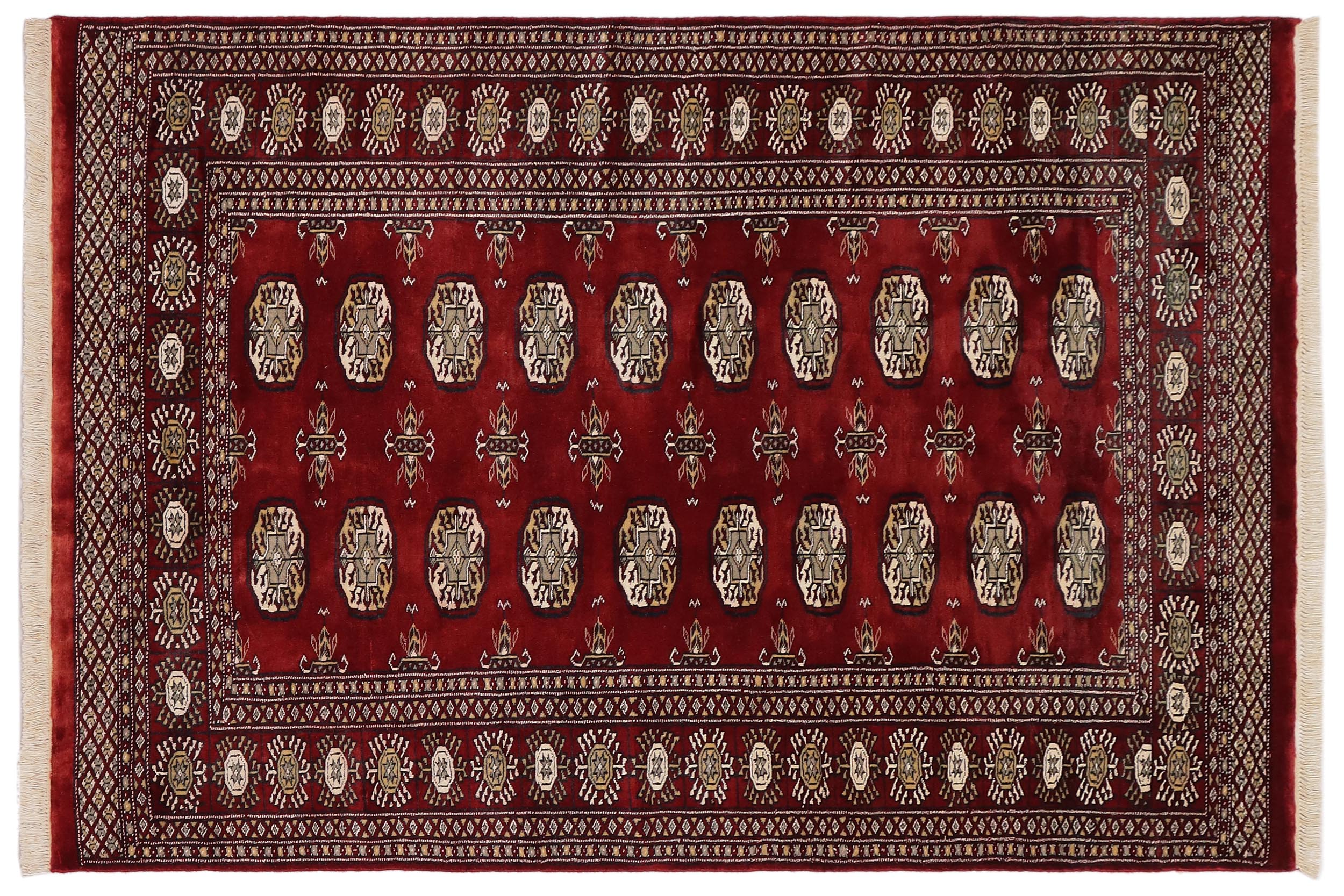 handmade Geometric Bokhara Red Gray Hand Knotted RECTANGLE 100% WOOL area rug 4X6