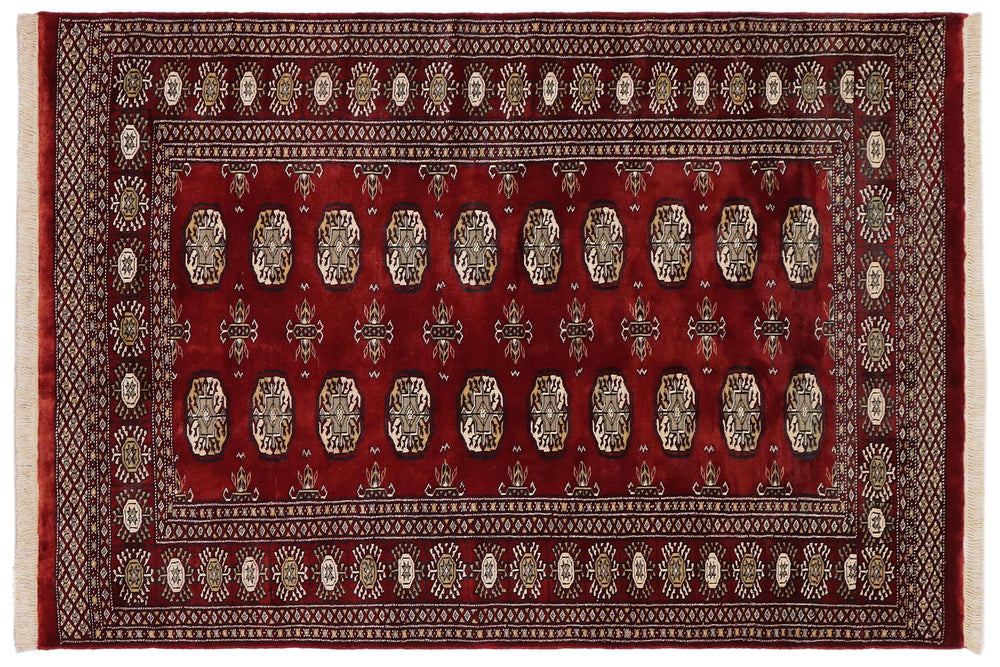 handmade Geometric Bokhara Red Gray Hand Knotted RECTANGLE 100% WOOL area rug 4X6