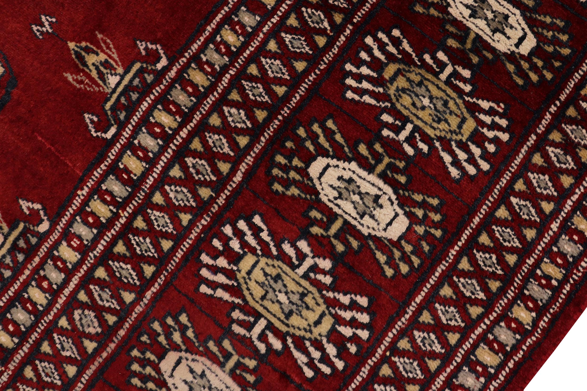 handmade Geometric Bokhara Red Gray Hand Knotted RECTANGLE 100% WOOL area rug 4X6