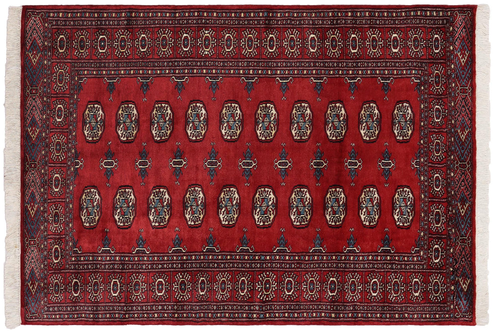 handmade Geometric Bokhara Red Blue Hand Knotted RECTANGLE 100% WOOL area rug 4X6