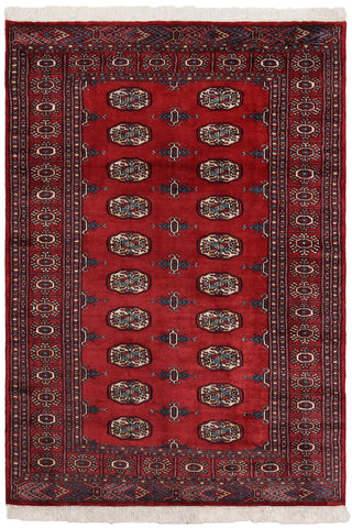 Tribal Bokhara Sawyer Red/Blue Wool Rug - 4'1''X6'2''