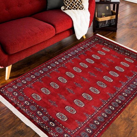 handmade Geometric Bokhara Red Blue Hand Knotted RECTANGLE 100% WOOL area rug 4X6