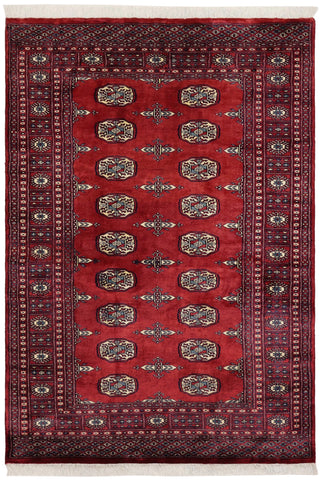 Southwestern Bokhara Mercedes Red/Blue Wool Rug - 4'1''X6'1''