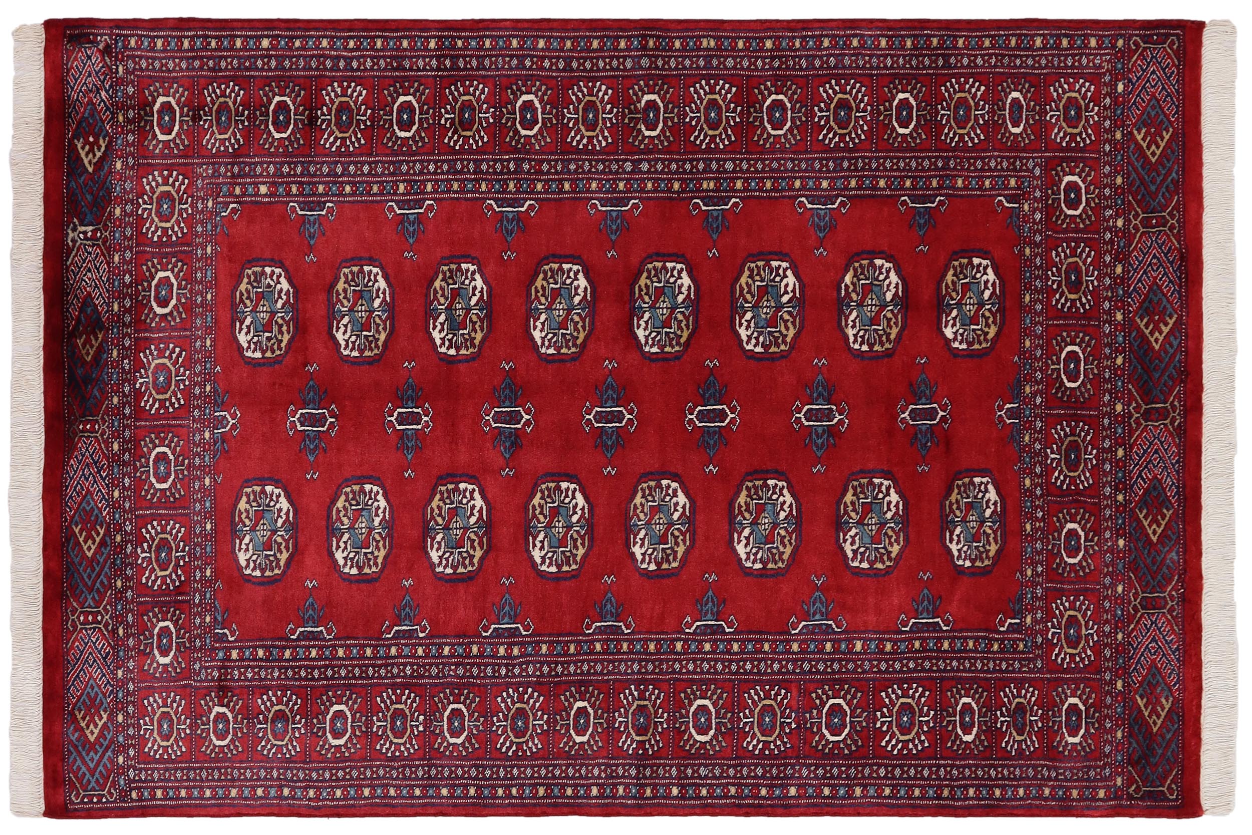 handmade Geometric Bokhara Red Blue Hand Knotted RECTANGLE 100% WOOL area rug 4X6