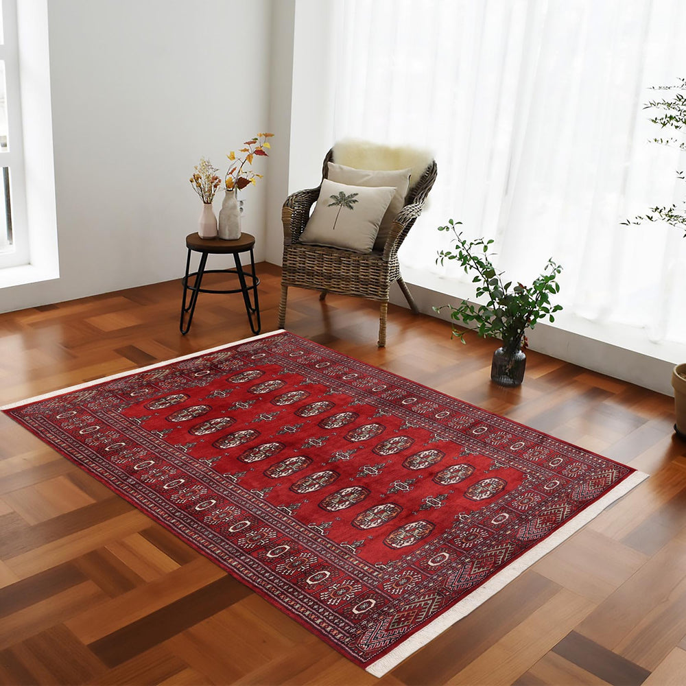 handmade Geometric Bokhara Red Rust Hand Knotted RECTANGLE 100% WOOL area rug 4X6