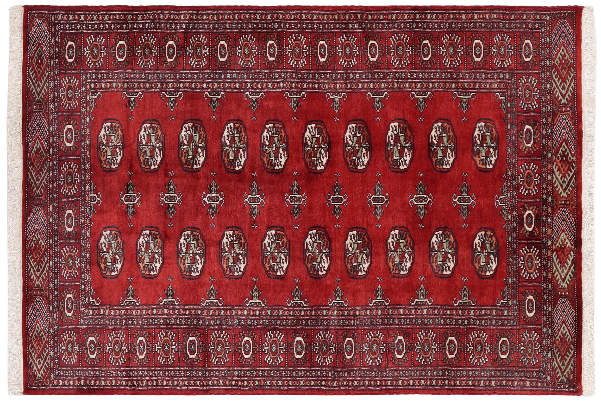 handmade Geometric Bokhara Red Rust Hand Knotted RECTANGLE 100% WOOL area rug 4X6