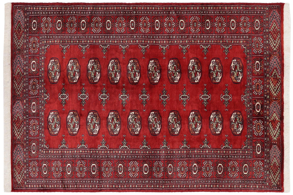 handmade Geometric Bokhara Red Rust Hand Knotted RECTANGLE 100% WOOL area rug 4X6