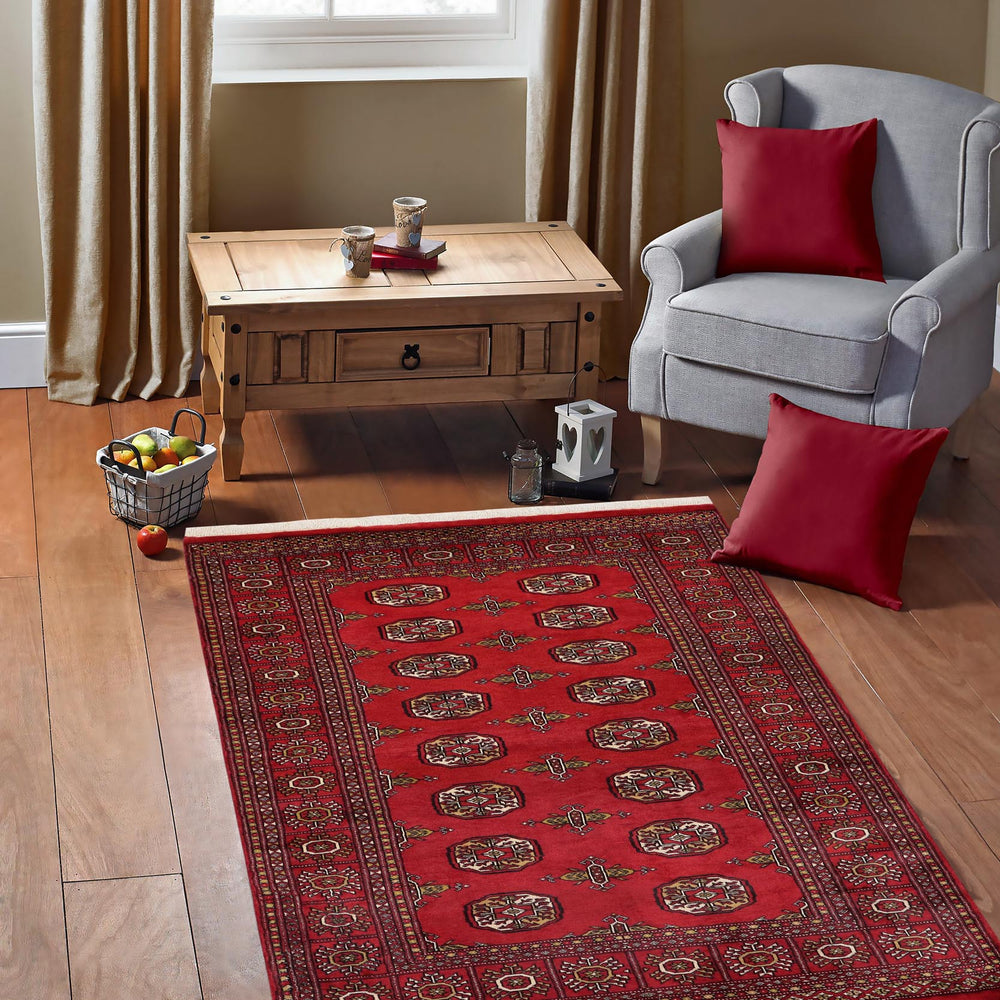 handmade Geometric Bokhara Red Beige Hand Knotted RECTANGLE 100% WOOL area rug 4X6