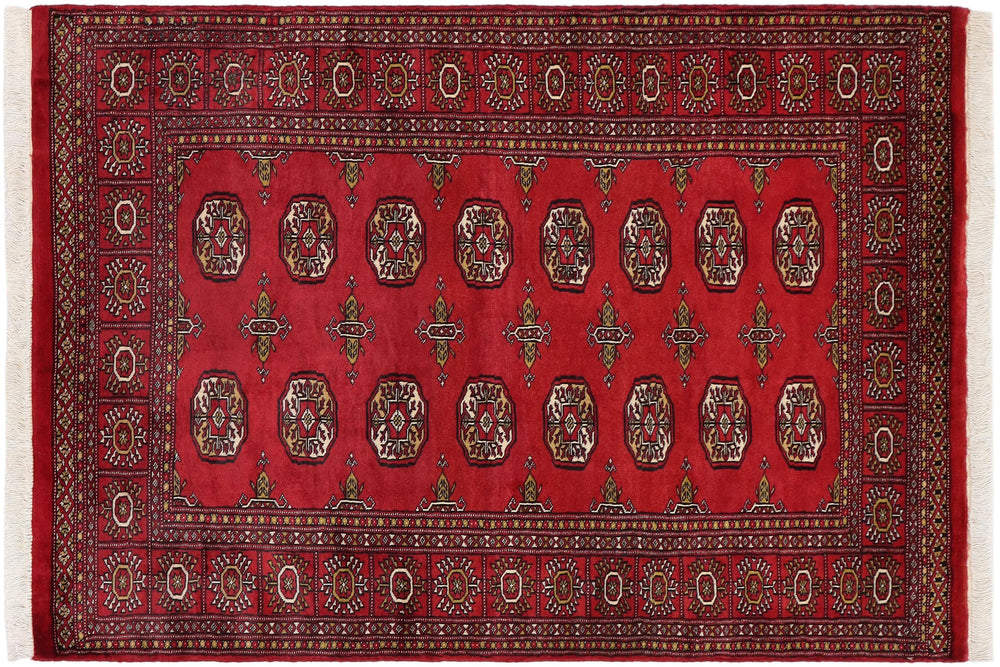 handmade Geometric Bokhara Red Beige Hand Knotted RECTANGLE 100% WOOL area rug 4X6