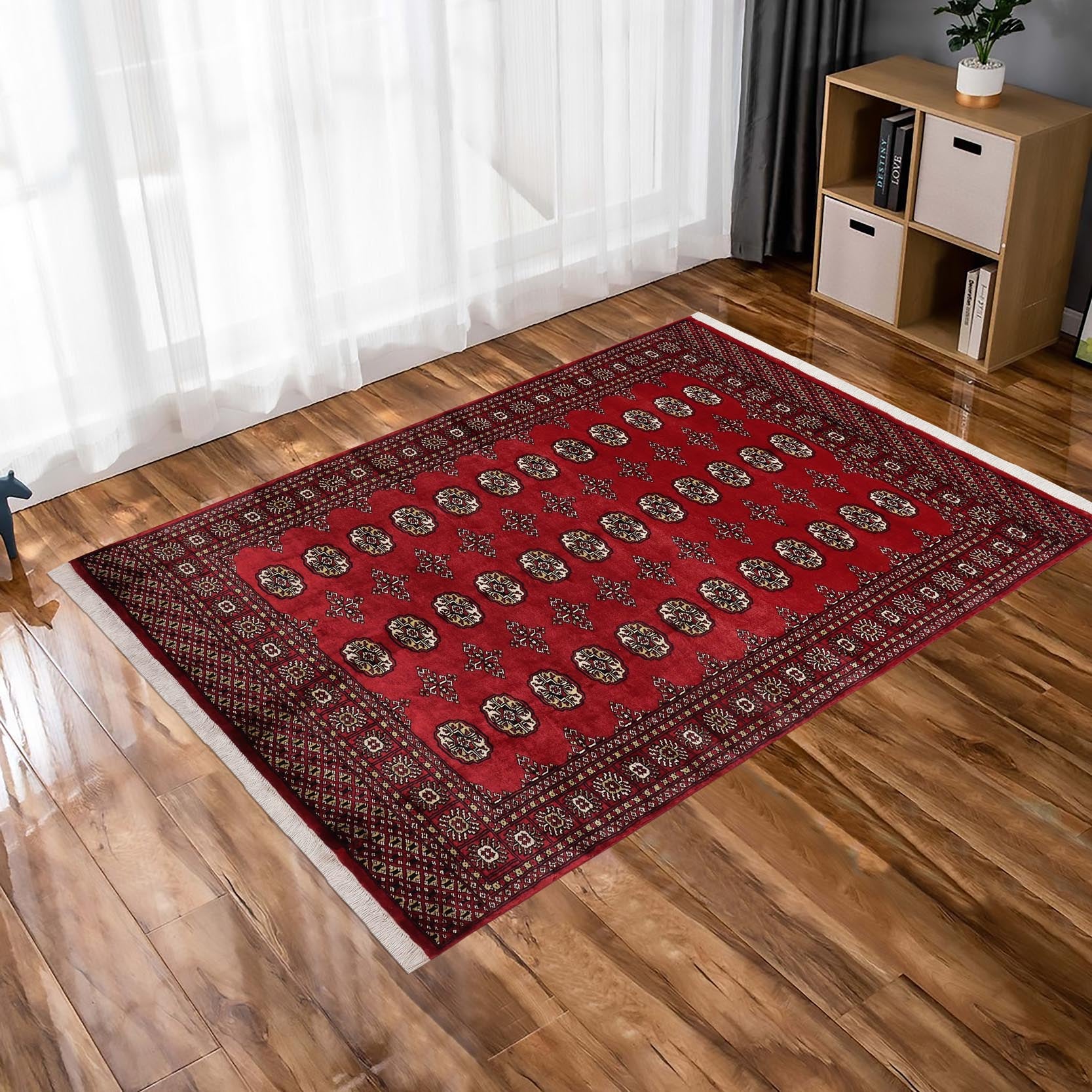 handmade Geometric Bokhara Red Beige Hand Knotted RECTANGLE 100% WOOL area rug 4X7