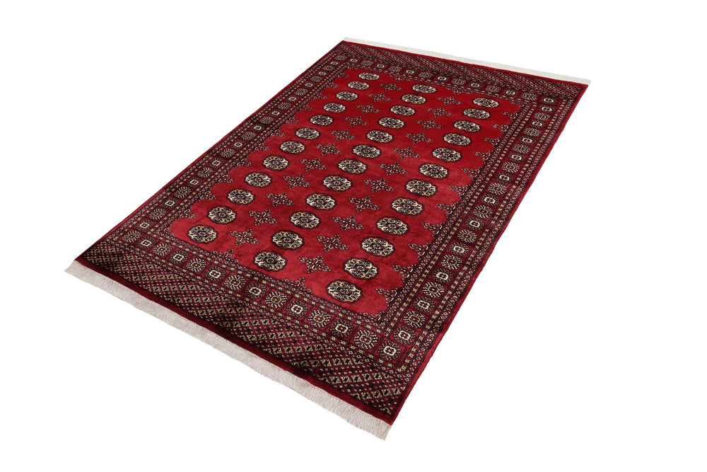 handmade Geometric Bokhara Red Beige Hand Knotted RECTANGLE 100% WOOL area rug 4X7