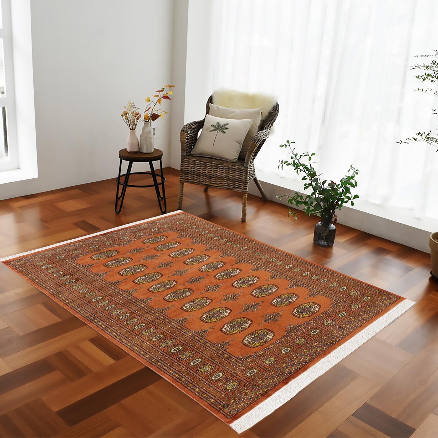 handmade Geometric Bokhara Rust Beige Hand Knotted RECTANGLE 100% WOOL area rug 4X6