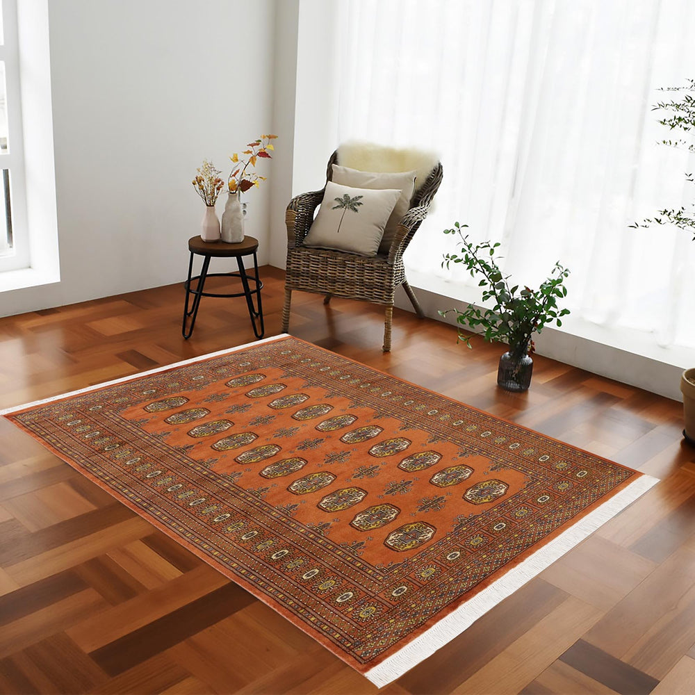handmade Geometric Bokhara Rust Beige Hand Knotted RECTANGLE 100% WOOL area rug 4X6