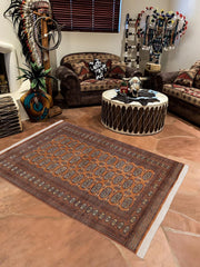 handmade Geometric Bokhara Brown Beige Hand Knotted RECTANGLE 100% WOOL area rug 4X6