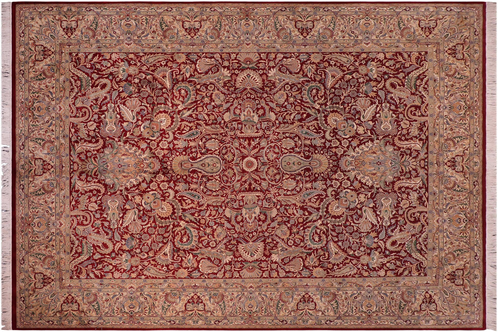handmade Traditional Aness Red Tan Hand Knotted RECTANGLE 100% WOOL area rug 9x12