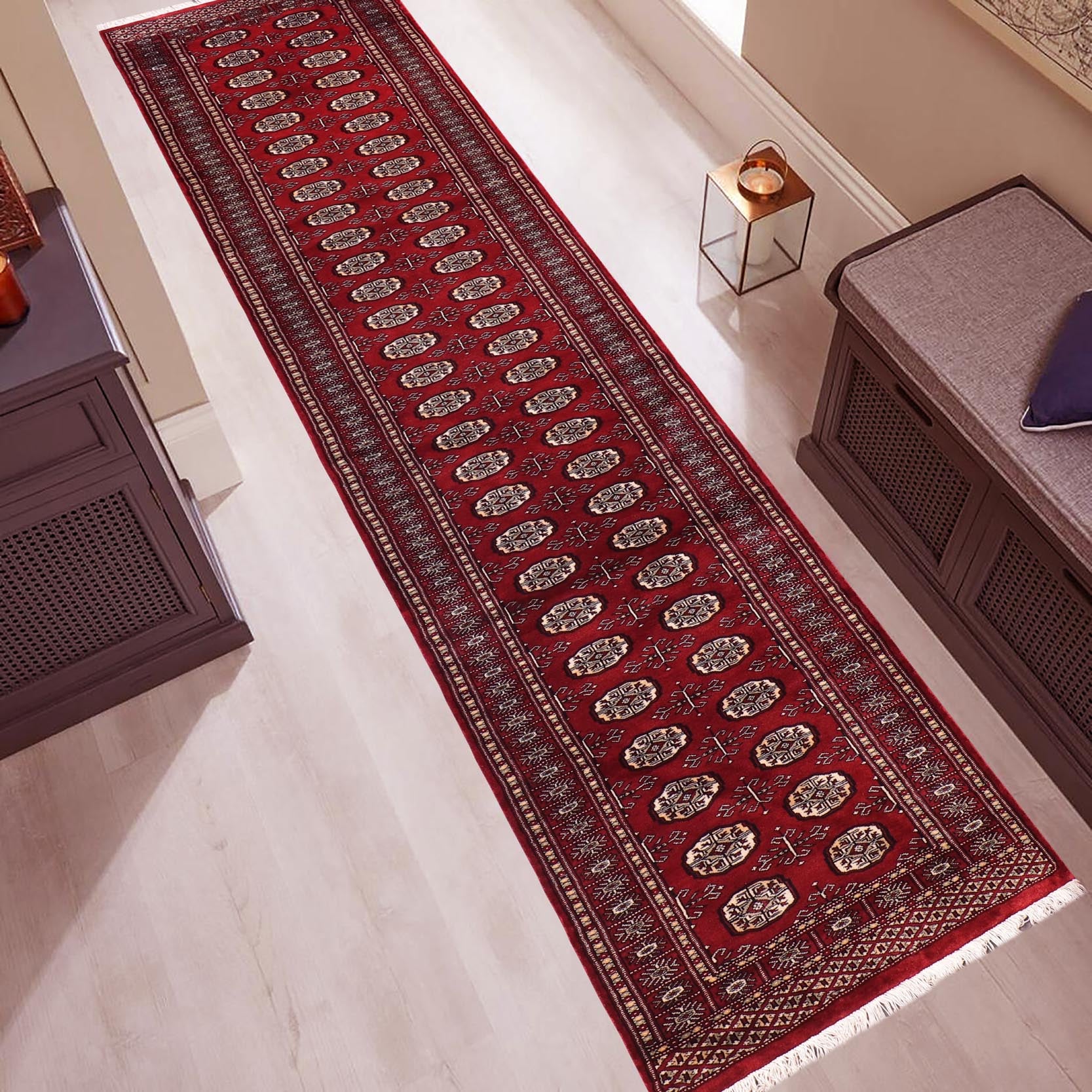 handmade Geometric Bokhara Red Beige Hand Knotted RECTANGLE 100% WOOL area rug 3X12