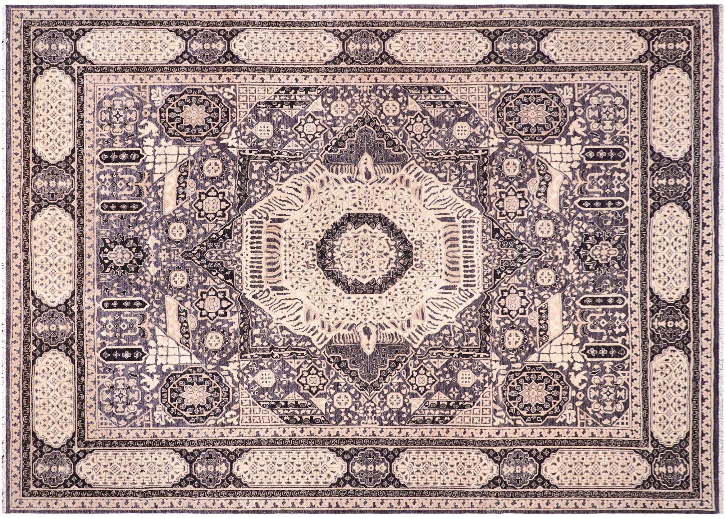handmade Geometric Mamluk Gray Black Hand Knotted RECTANGLE 100% WOOL area rug 12 x 15