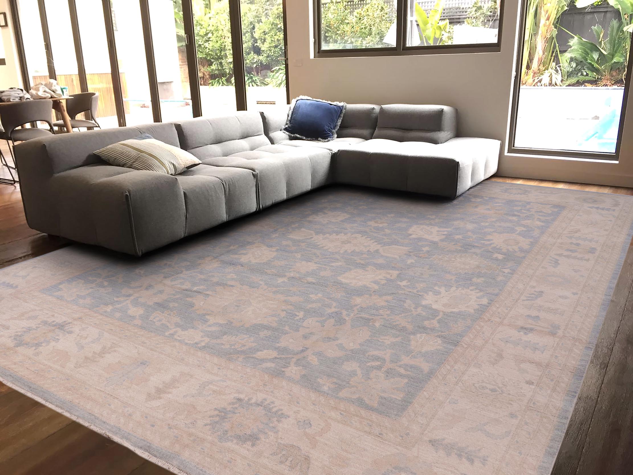 handmade Traditional Kafkaz Blue Beige Hand Knotted RECTANGLE 100% WOOL area rug 12x15