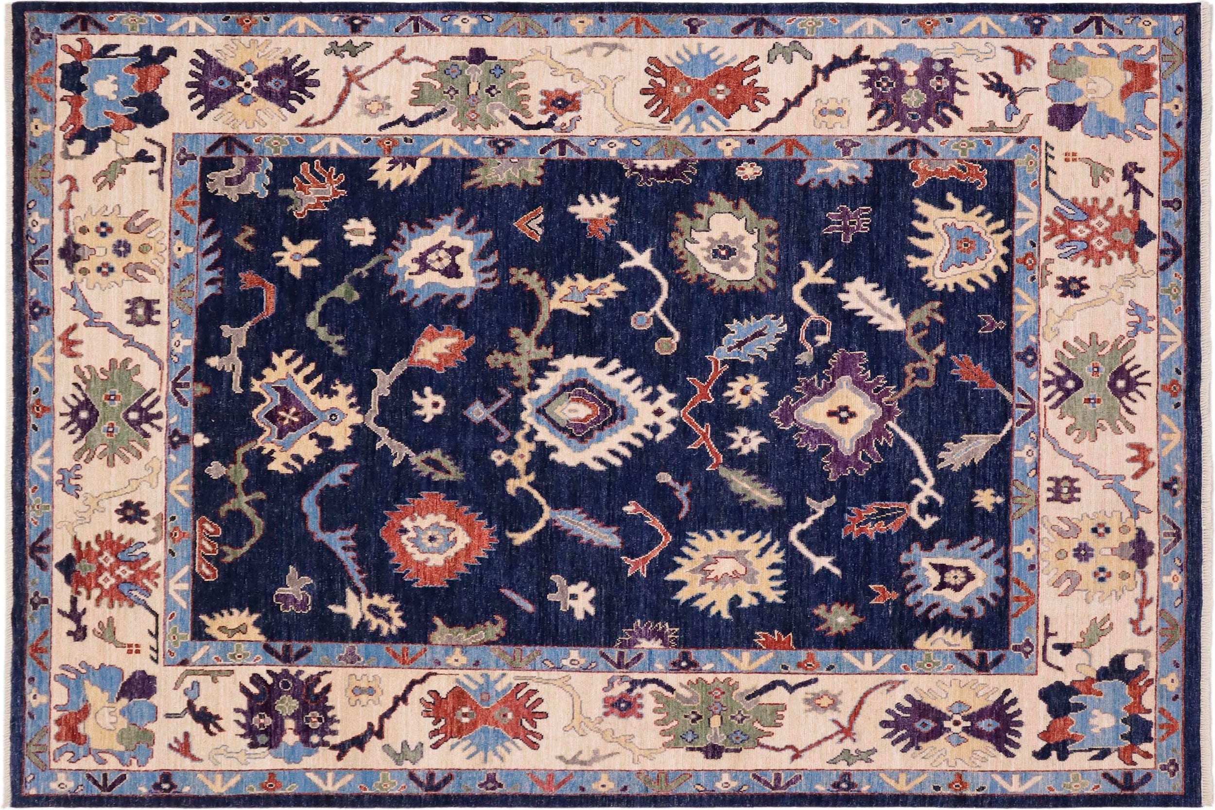 handmade Traditional Oushak Blue Ivory Hand Knotted RECTANGLE 100% WOOL area rug 8' x 10'