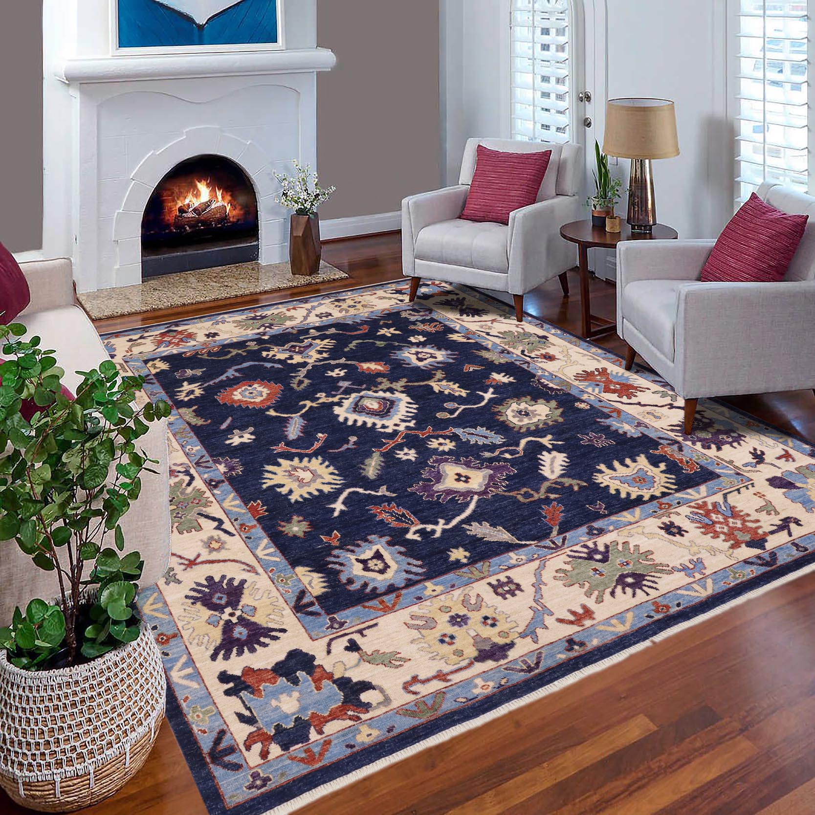 handmade Traditional Oushak Blue Ivory Hand Knotted RECTANGLE 100% WOOL area rug 8' x 10'
