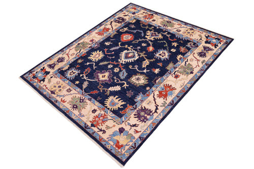 handmade Traditional Oushak Blue Ivory Hand Knotted RECTANGLE 100% WOOL area rug 8' x 10'