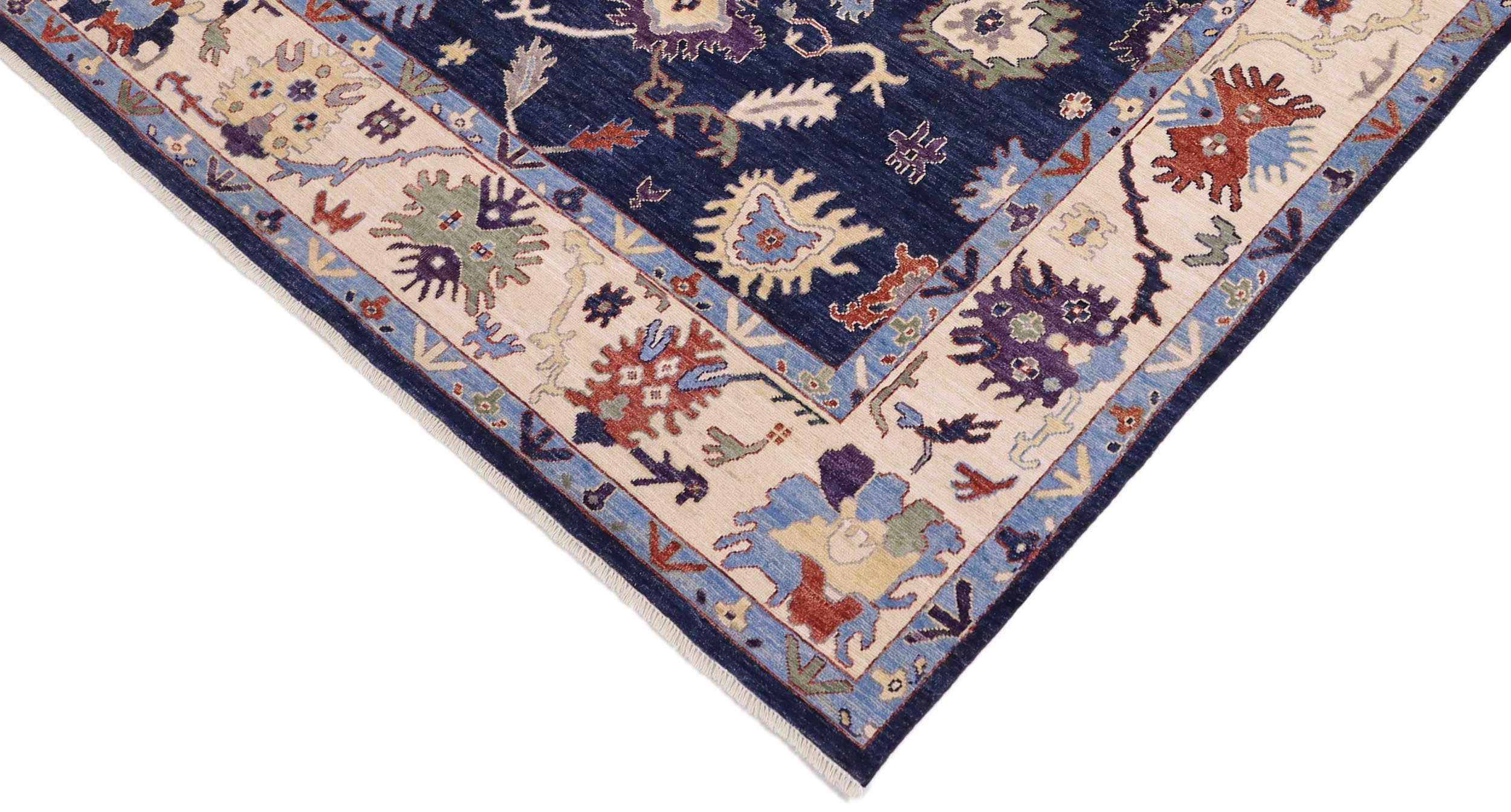 handmade Traditional Oushak Blue Ivory Hand Knotted RECTANGLE 100% WOOL area rug 8' x 10'