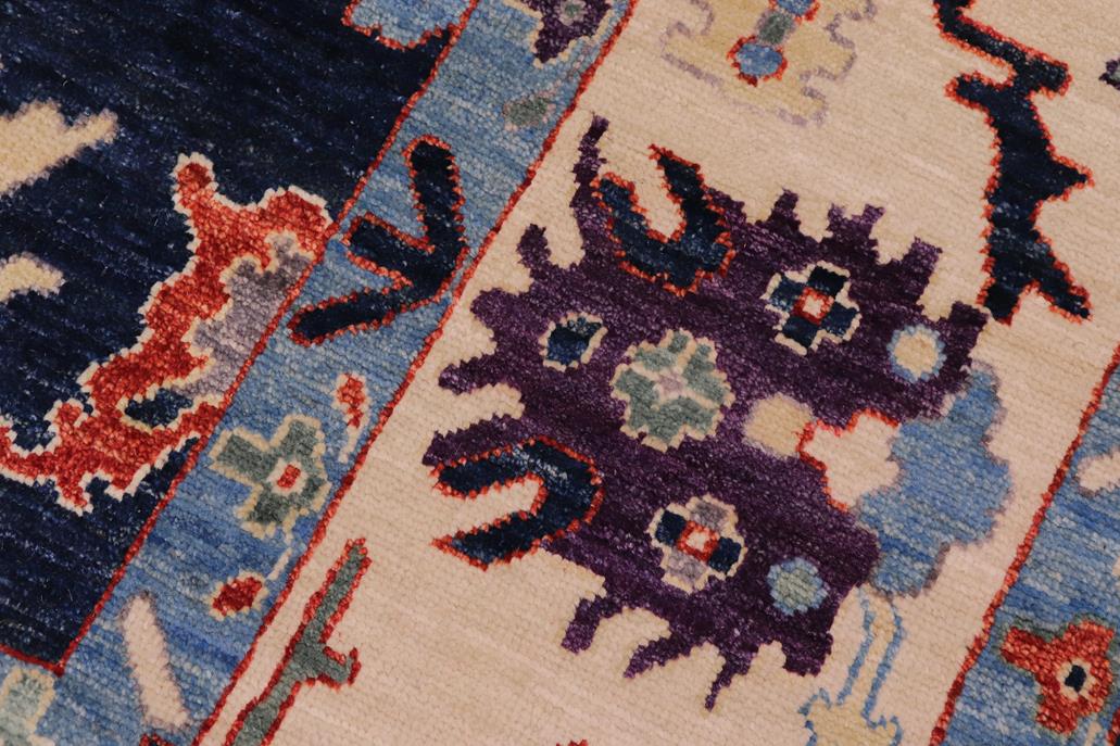 handmade Traditional Oushak Blue Ivory Hand Knotted RECTANGLE 100% WOOL area rug 8 x 10