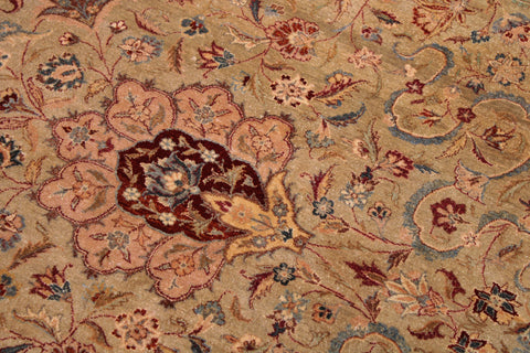 handmade Transitional Kashan Taupe Brown Hand Knotted RECTANGLE 100% WOOL area rug 9x12
