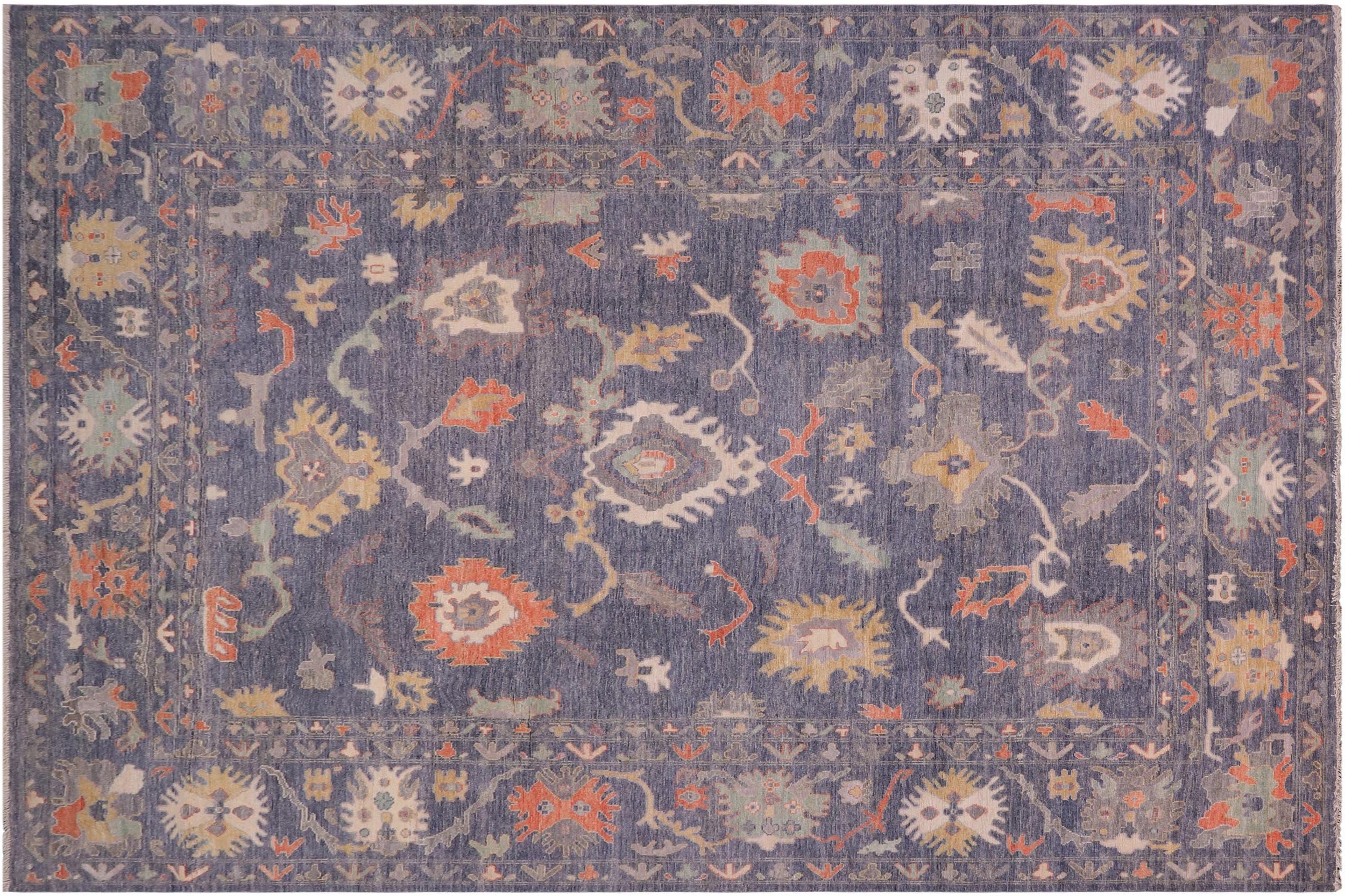 handmade Traditional Oushak Blue Gray Hand Knotted RECTANGLE WOOL&SILK area rug 10' x 14'