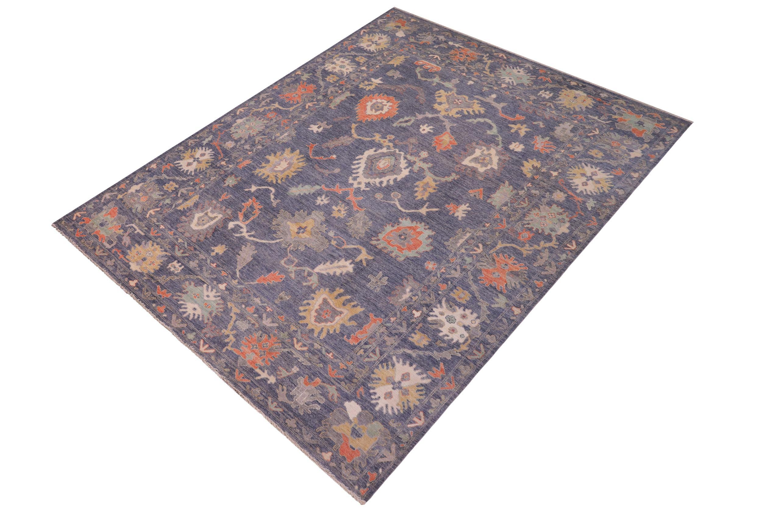 handmade Traditional Oushak Blue Gray Hand Knotted RECTANGLE WOOL&SILK area rug 10' x 14'