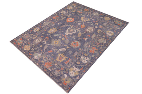 handmade Traditional Oushak Blue Gray Hand Knotted RECTANGLE WOOL&SILK area rug 10' x 14'