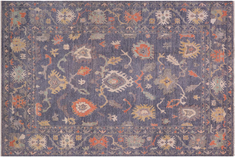 handmade Traditional Oushak Blue Gray Hand Knotted RECTANGLE WOOL&SILK area rug 10' x 14'