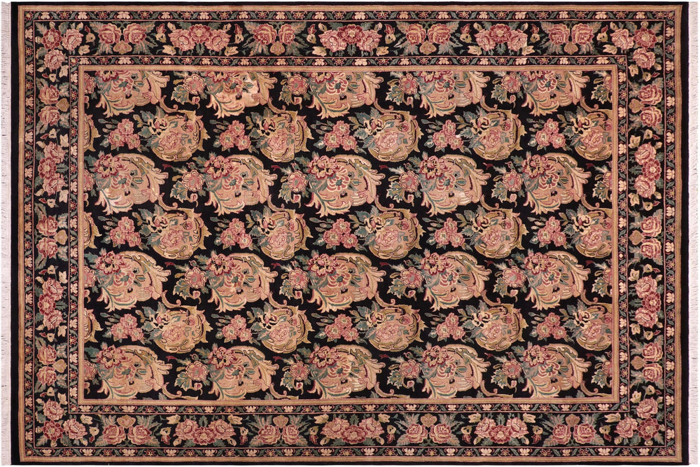 handmade Transitional Basarabian Black Beige Hand Knotted RECTANGLE 100% WOOL area rug 9' x 12'