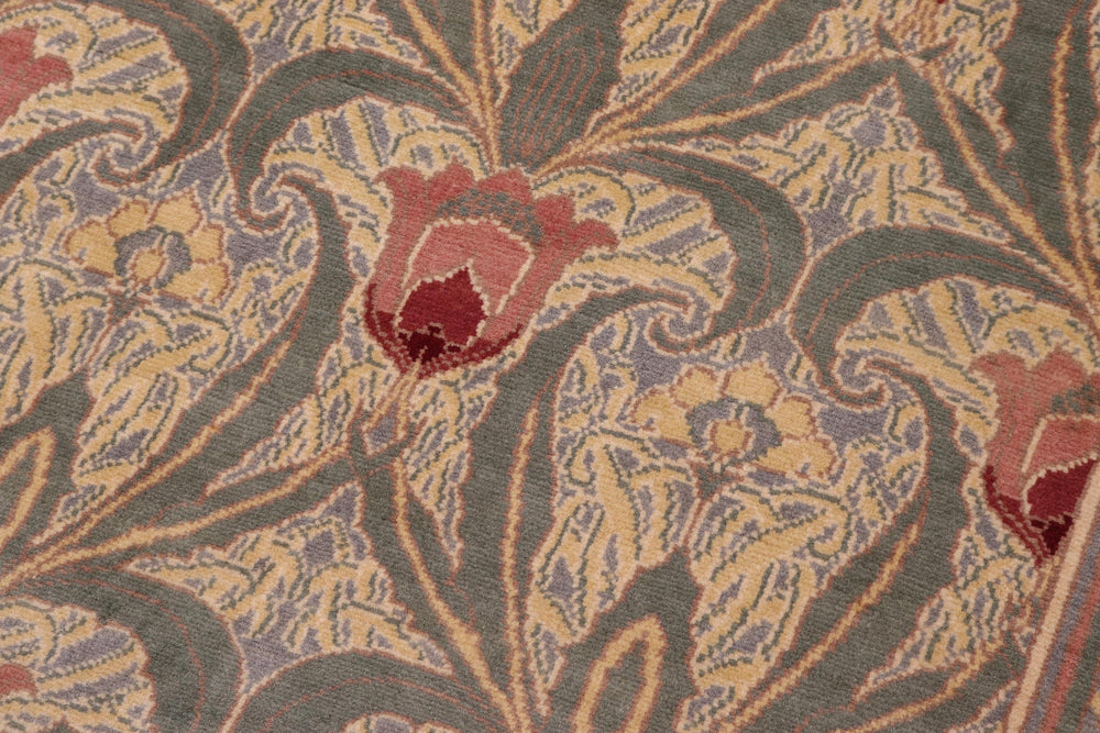 handmade Transitional Tulip Green Red Hand Knotted RECTANGLE 100% WOOL area rug 10x14