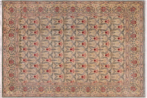 handmade Transitional Tulip Green Red Hand Knotted RECTANGLE 100% WOOL area rug 10x14