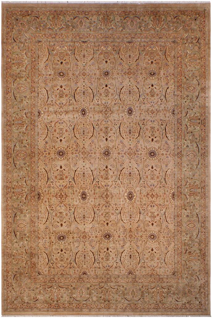 Traditional Qaseem Bond Debora Tan Lt. Green Hand Knotted Area rugs 9 x 12