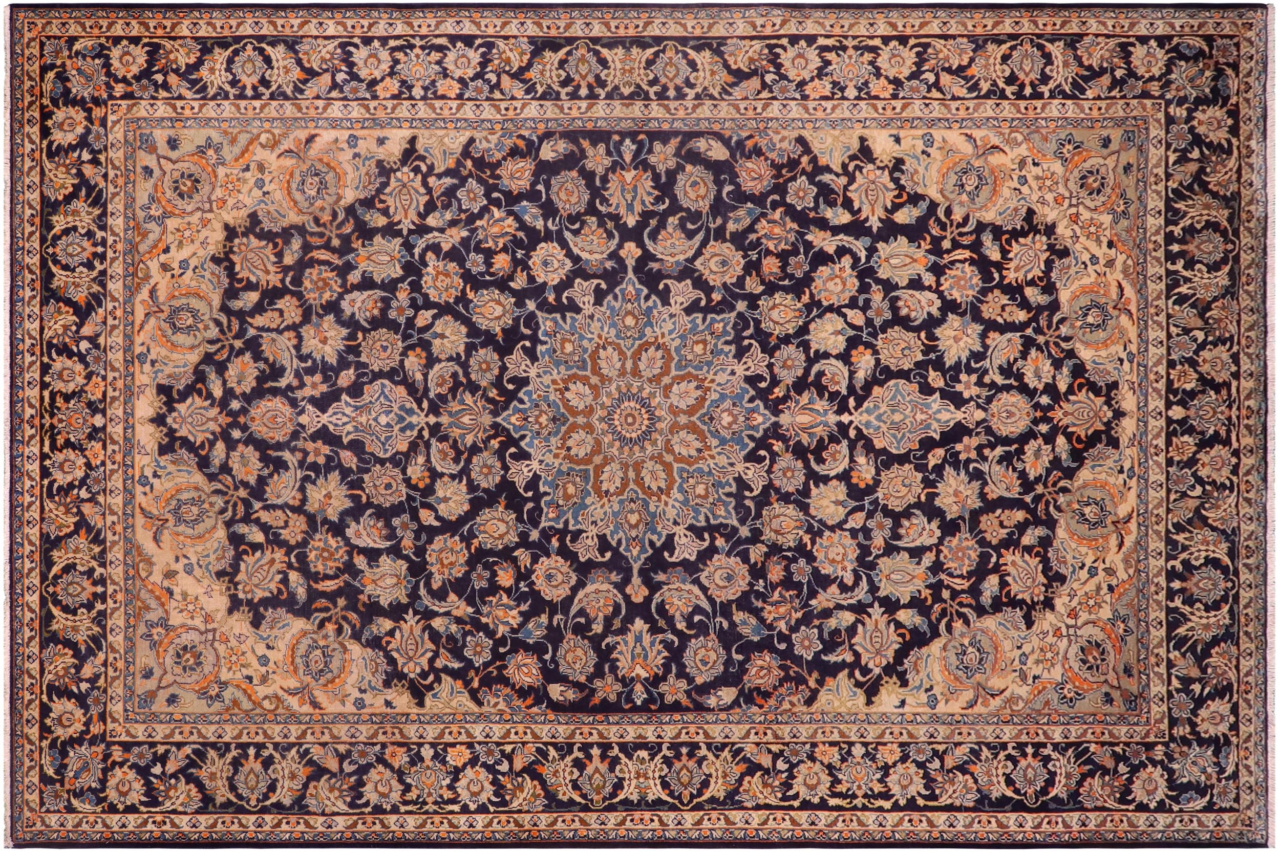 handmade Traditional Tabriz Blue Orange Hand Knotted RECTANGLE 100% WOOL area rug 9 x 13