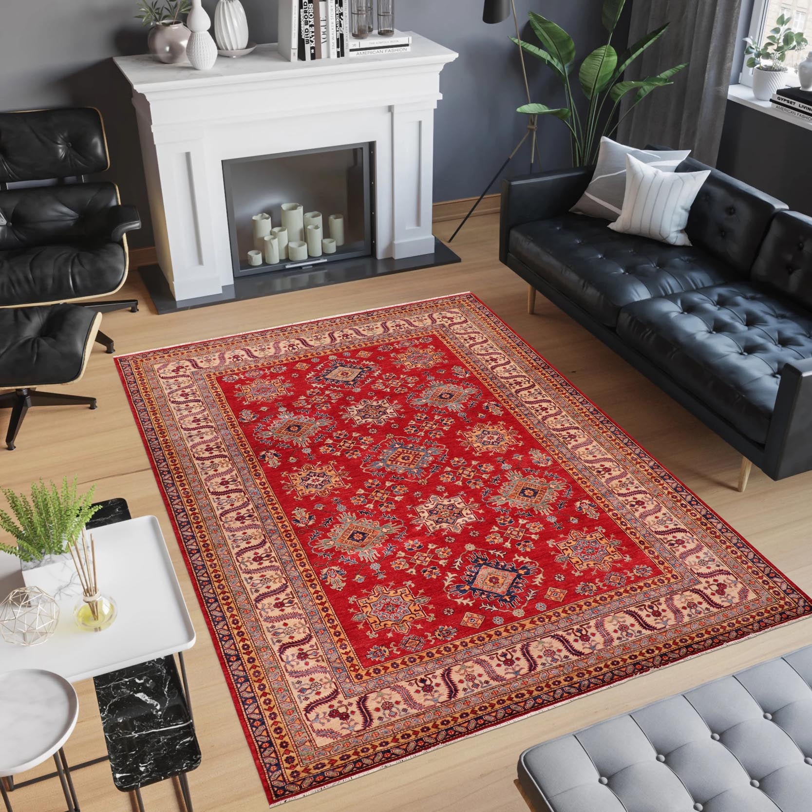 handmade Geometric Super Kazak Red Beige Hand Knotted RECTANGLE 100% WOOL area rug 8' x 10'