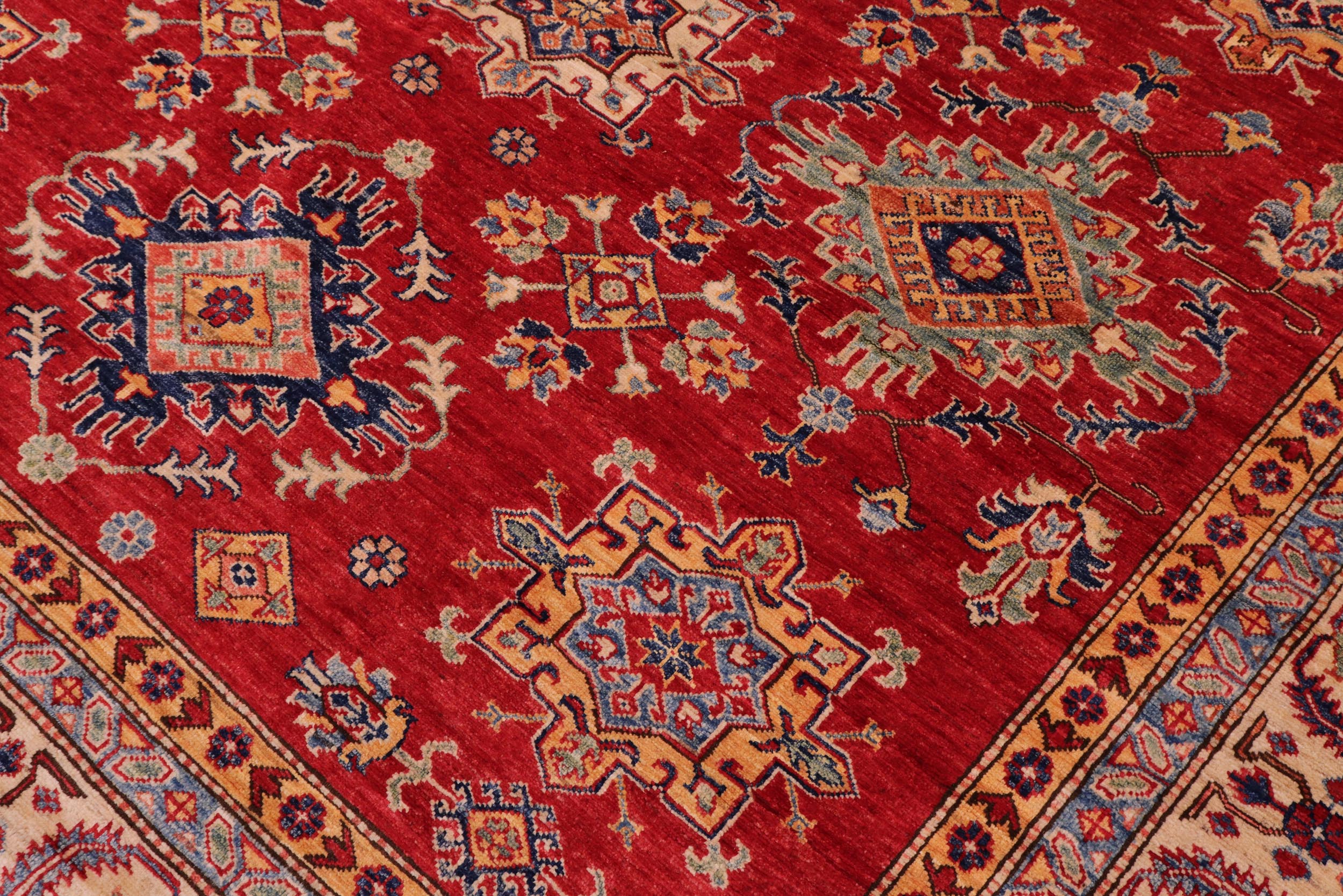 handmade Geometric Super Kazak Red Beige Hand Knotted RECTANGLE 100% WOOL area rug 8' x 10'