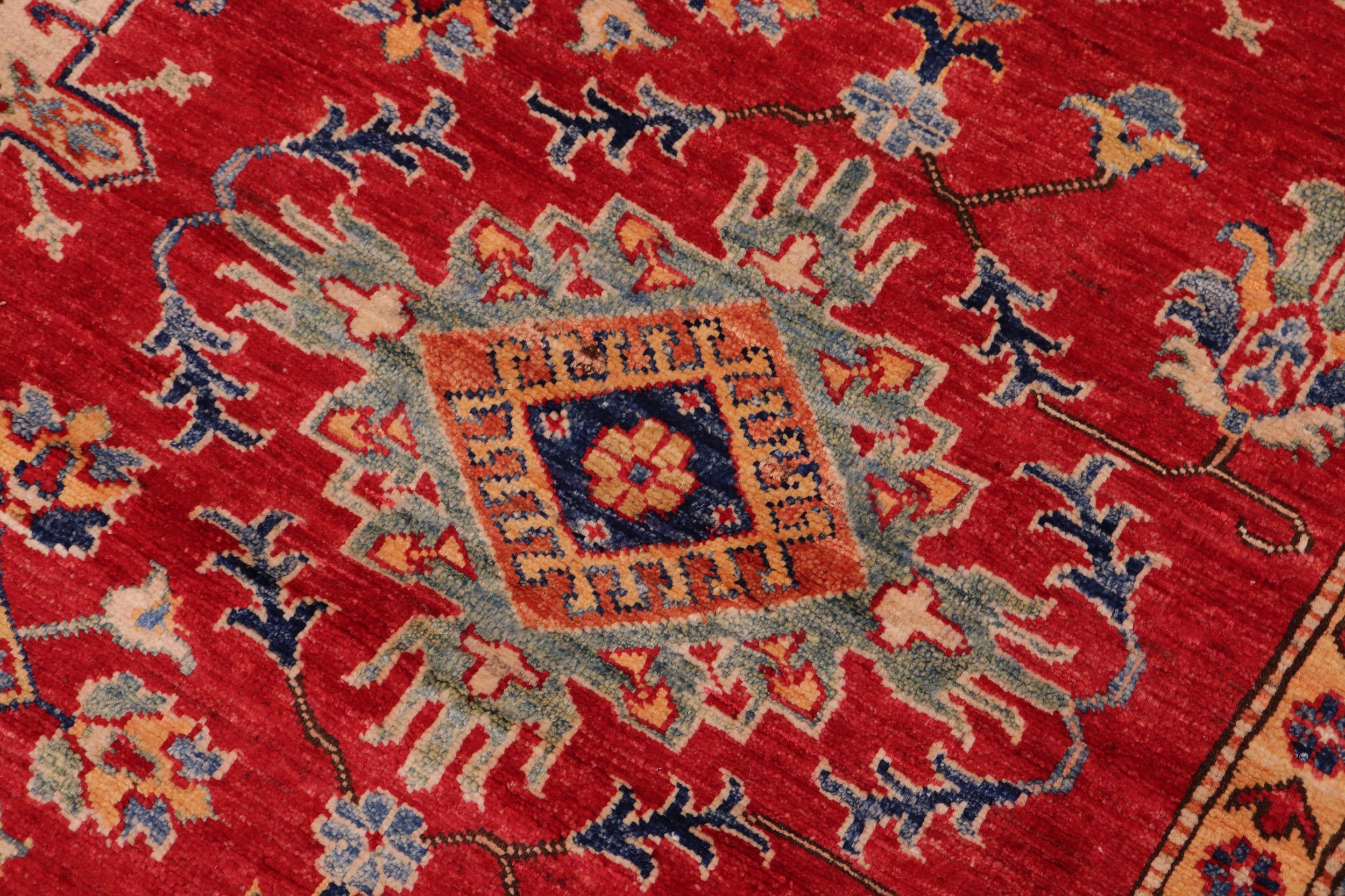 handmade Geometric Super Kazak Red Beige Hand Knotted RECTANGLE 100% WOOL area rug 8' x 10'