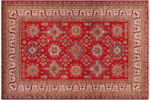 handmade Geometric Super Kazak Red Beige Hand Knotted RECTANGLE 100% WOOL area rug 8' x 10'